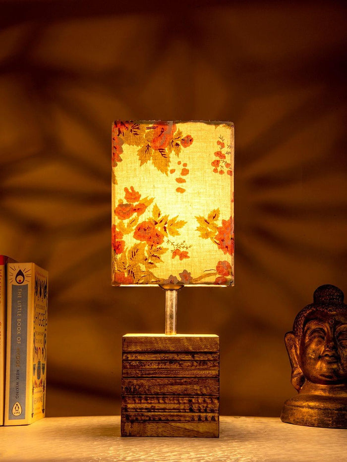 Wooden Stripped Cube Lamp with Colorful Grey Shade - Ouch Cart