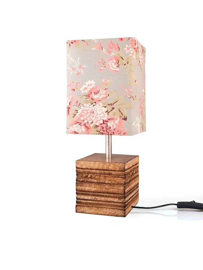 Wooden Stripped Cube Lamp with Colorful Grey Shade - Ouch Cart
