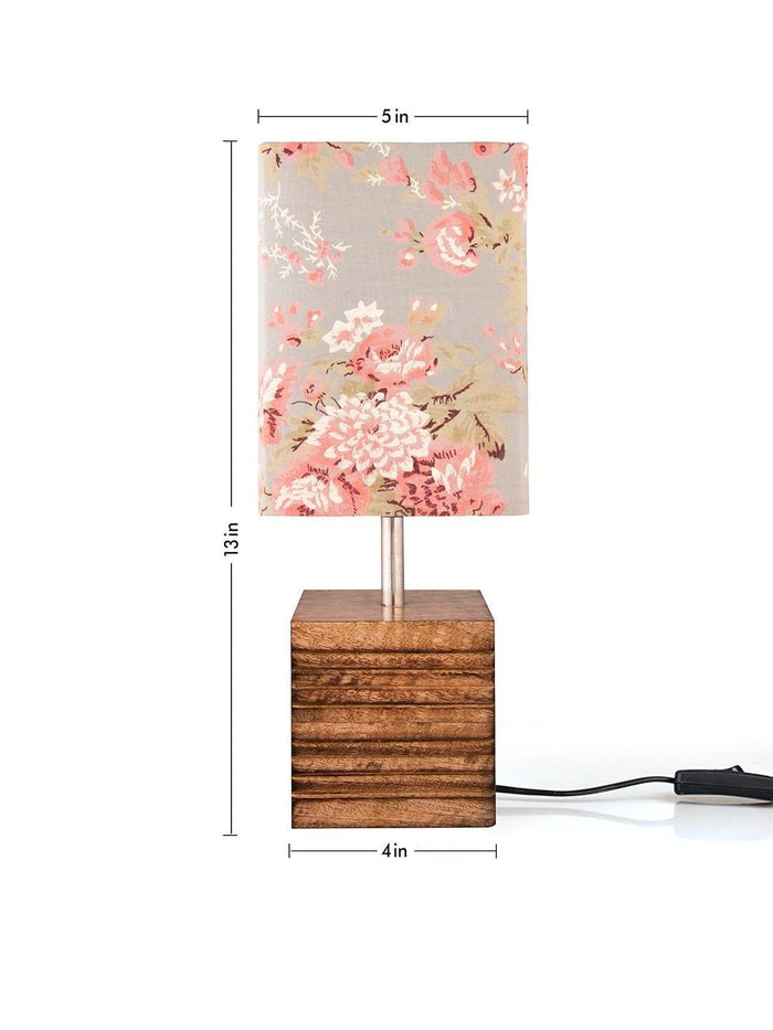 Wooden Stripped Cube Lamp with Colorful Grey Shade - Ouch Cart