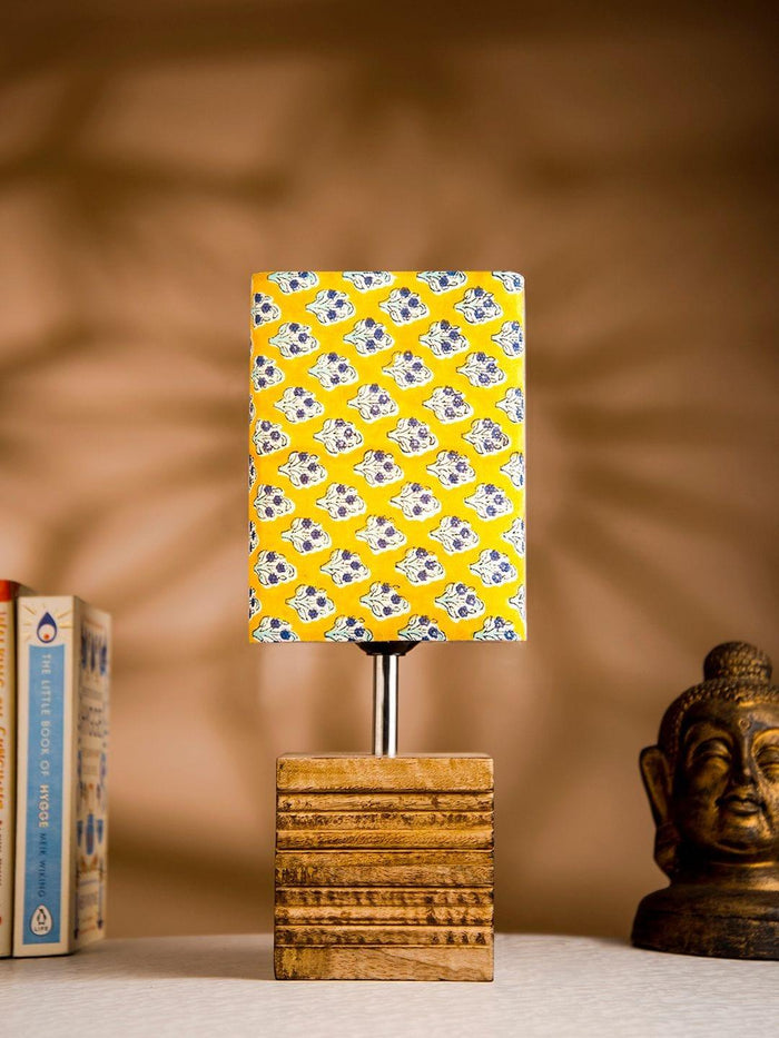 Wooden Stripped Cube Lamp with Colorful Yellow Shade - Ouch Cart