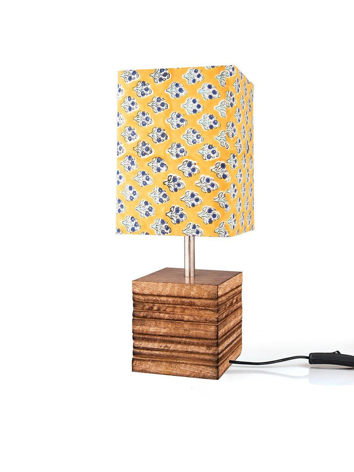 Wooden Stripped Cube Lamp with Colorful Yellow Shade - Ouch Cart