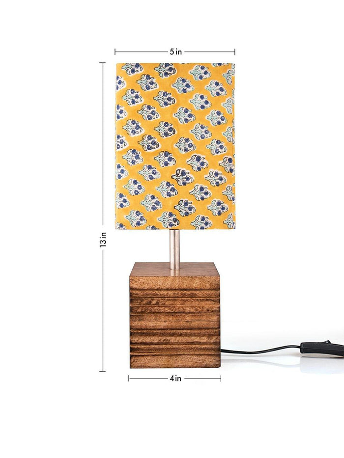 Wooden Stripped Cube Lamp with Colorful Yellow Shade - Ouch Cart