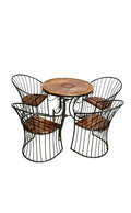 Wooden & Wrought Iron Furniture Set Garden & Outdoor/Indoor Furniture (4 CHAIR + 1 TABLE SET) - Ouch Cart