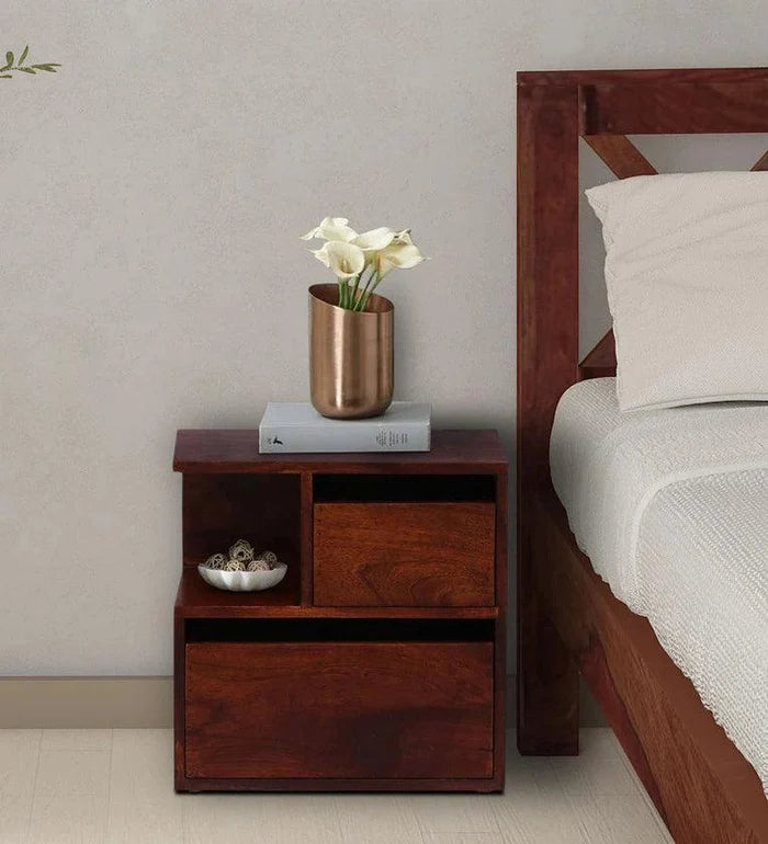 Z Solid Wood Lhs Bedside Table In Honey Oak Finish With Drawers - Ouch Cart